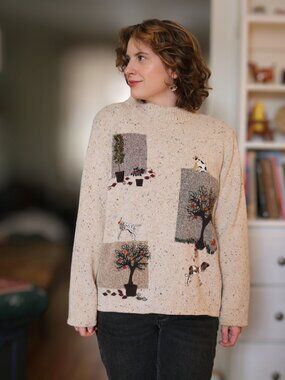 TanJay Textured Sweater with Autumn Dogs